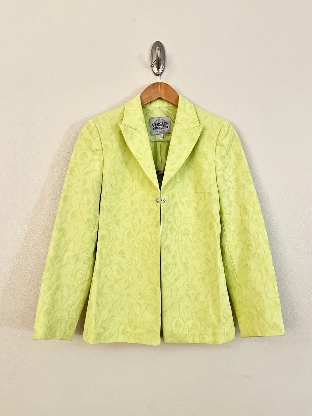Vintage VERSACE JEANS COUTURE c. 1998 Medusa Hook Eye Metallic Jacquard Blazer